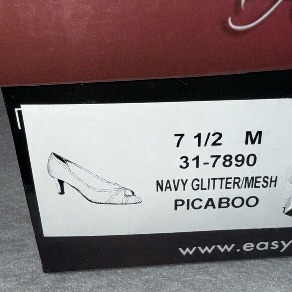Easy Street Alive 5 Picaboo Sexy See-Thru Navy Glitter  Mesh Heels. Sz 7 1/2 New - Picture 12 of 13
